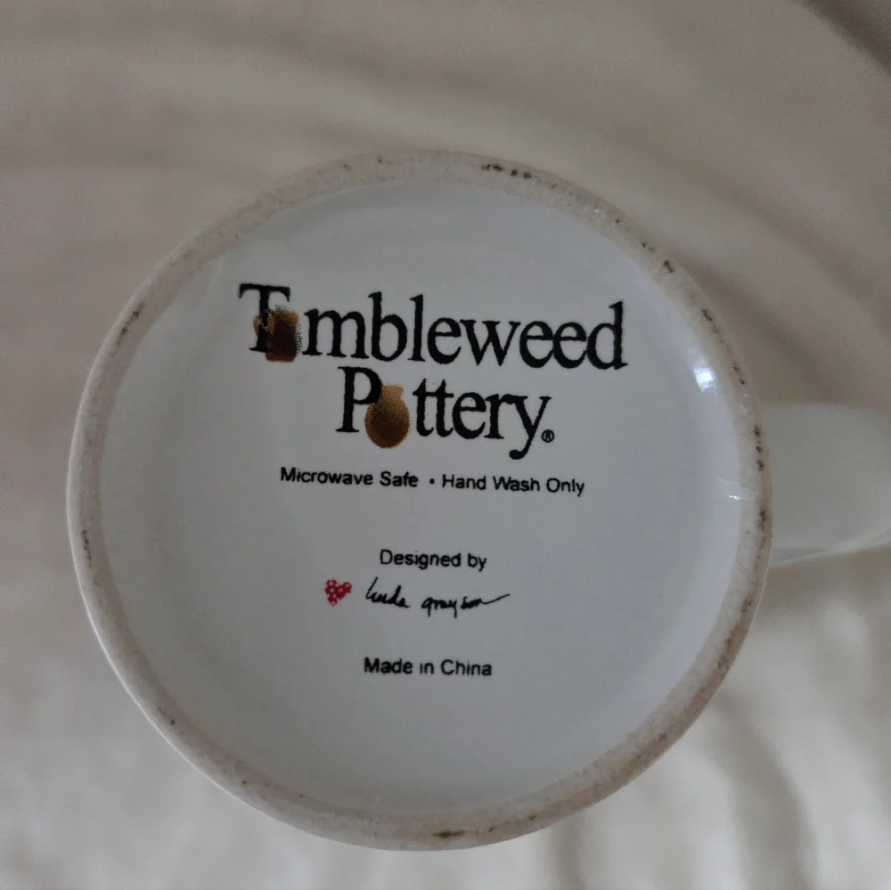 LINDA GRAYSON |Tumblewed Pottery Humerous Coffee Tea Mug Sky Blue 16oz Like New